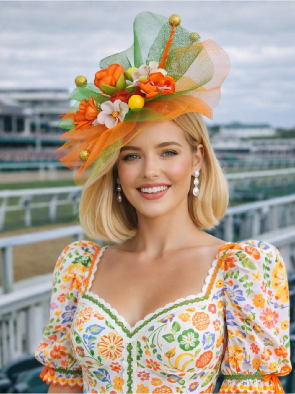 New Fun Orange Floral Fascinator Kentucky Derby Hat Church Tea Wedding Headwear